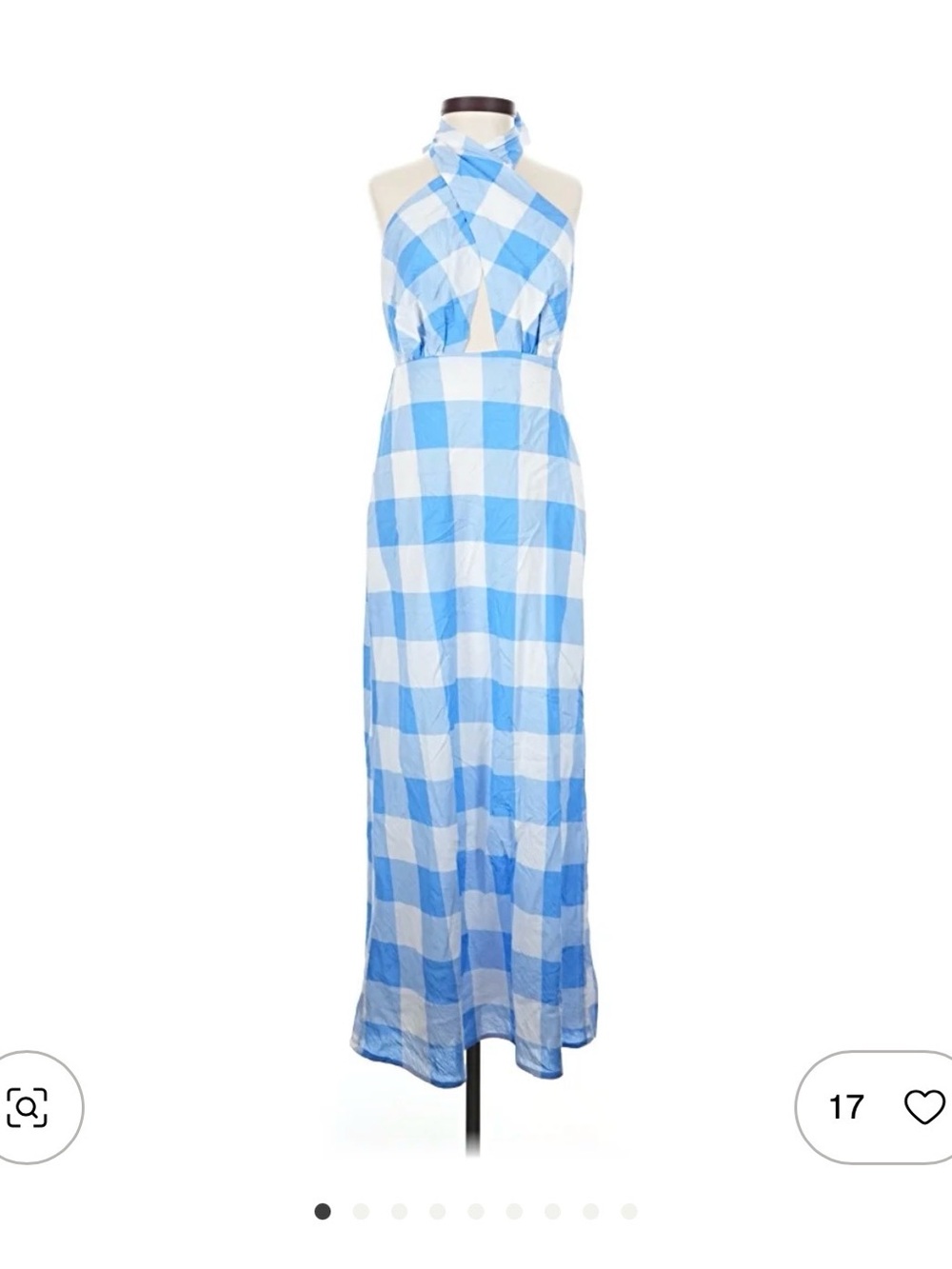 Blue + White Gingham Halter Maxi Dress